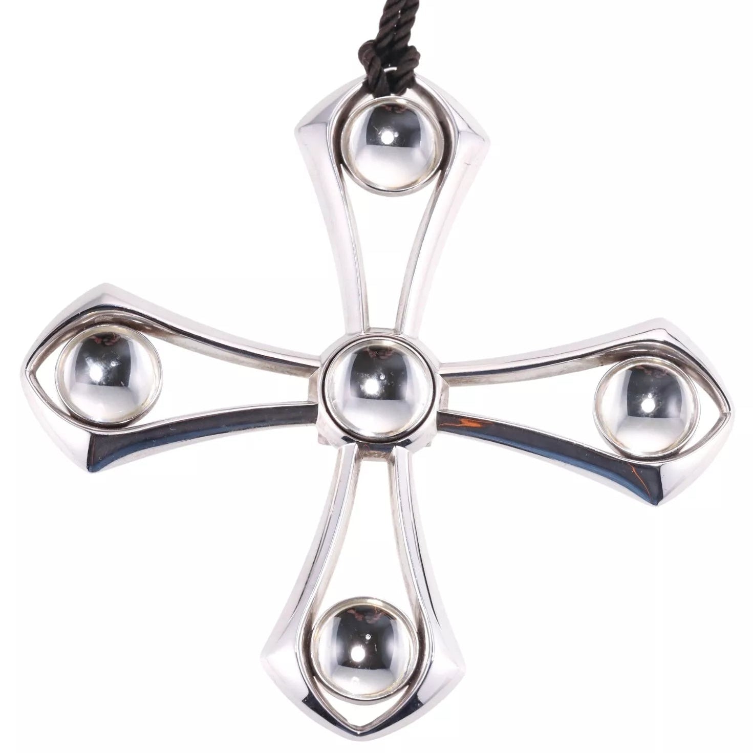Lalique Sterling Silver Crystal Cross Pendant Cord Necklace