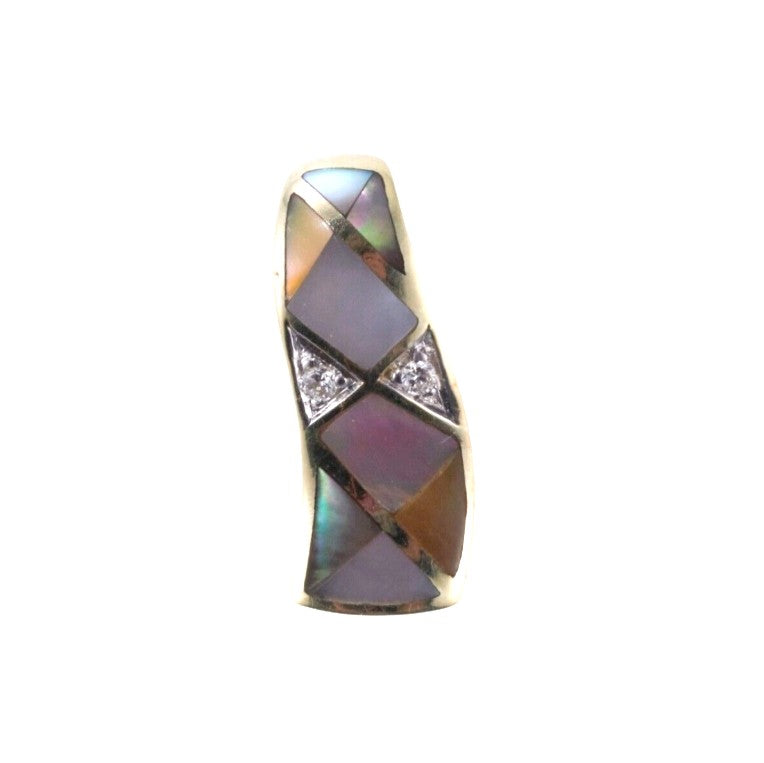Asch Grossbardt Mop Inlay Diamond Gold Wave Pendant
