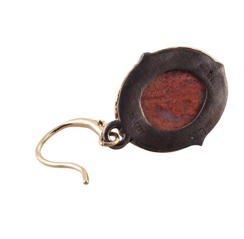 Armenta Old World Gold Silver Diamond Mexican Fire Opal Earrings