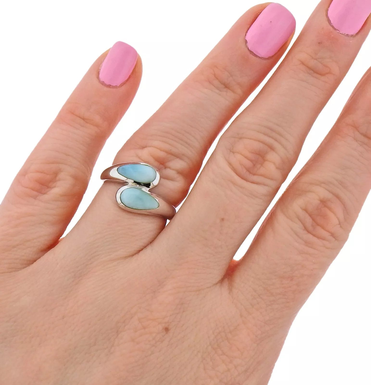 Marahlago Sterling Silver Larimar Indra Bypass Ring Retail $168 #43