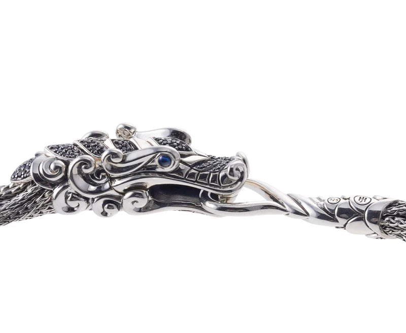 John Hardy Naga Sterling Silver Black Spinel Dragon Clasp Necklace OG-2530