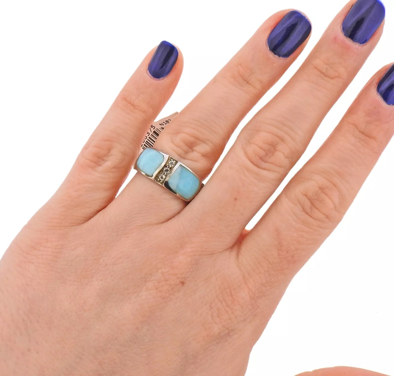 Marahlago Rina Sterling Silver Larimar White Sapphire Ring Retail $227 #08