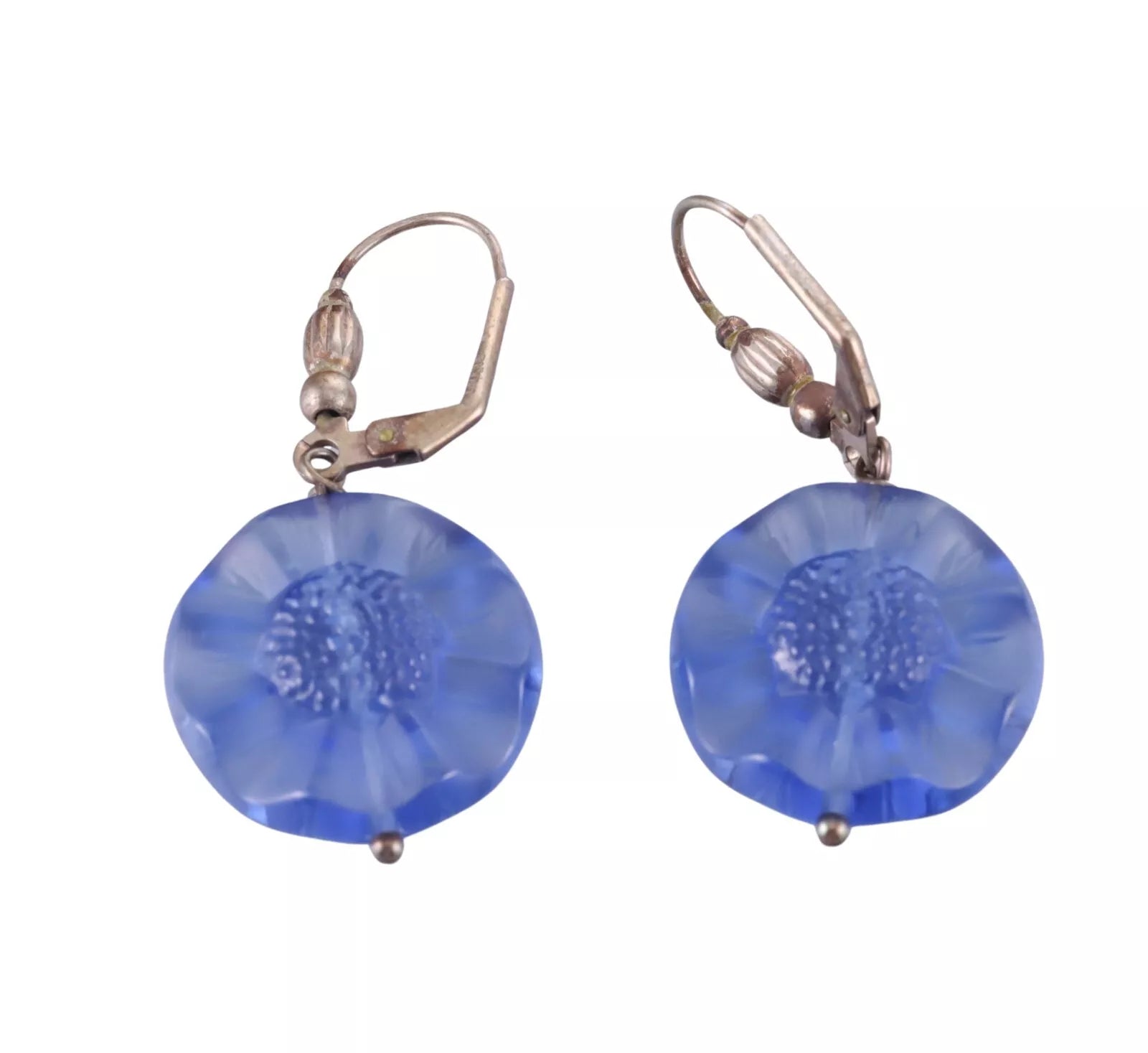 Lalique Blue Crystal Flower Sterling Silver Drop Earrings 287