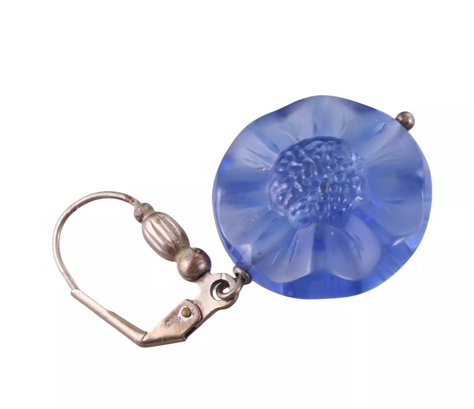 Lalique Blue Crystal Flower Sterling Silver Drop Earrings 287