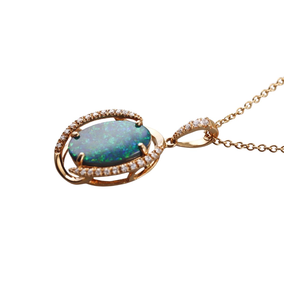 18k Gold Black Australian Opal Diamond Pendant Necklace