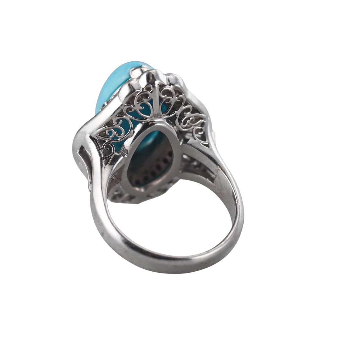 Platinum Diamond Turquoise Cocktail Ring