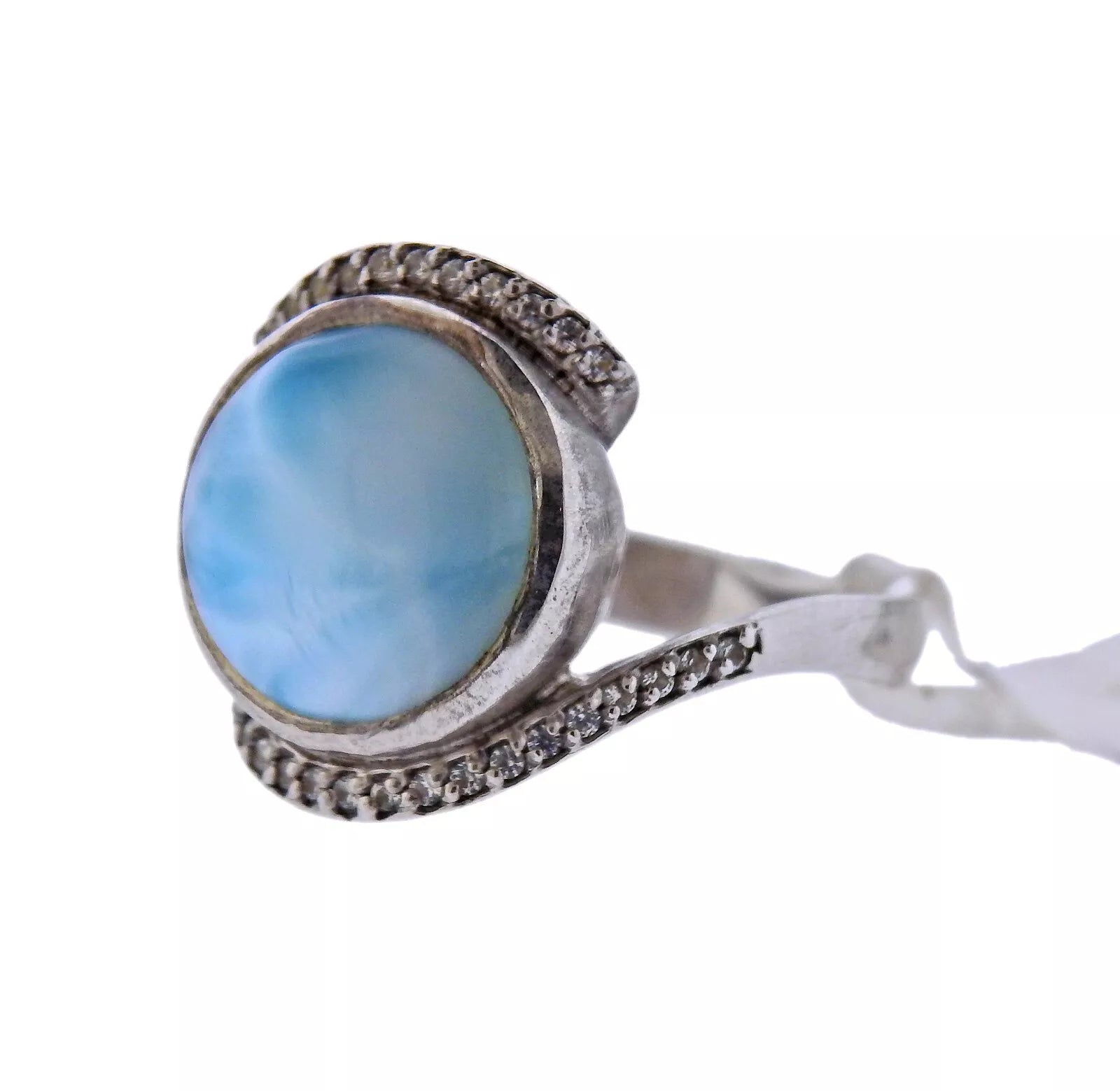 Marahlago Adella Sterling Silver Larimar White Sapphire Ring Retail $290 #011