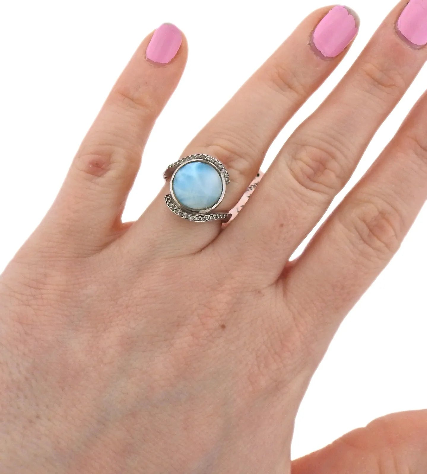 Marahlago Adella Sterling Silver Larimar White Sapphire Ring Retail $290 #011
