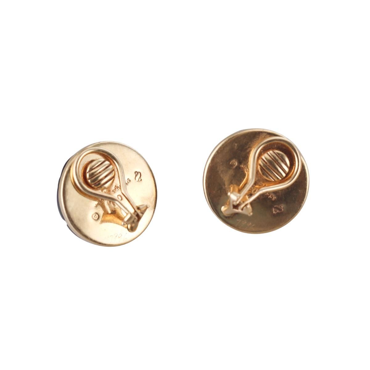 Seaman Schepps 18k Gold Mabe Pearl Onyx Button Earrings