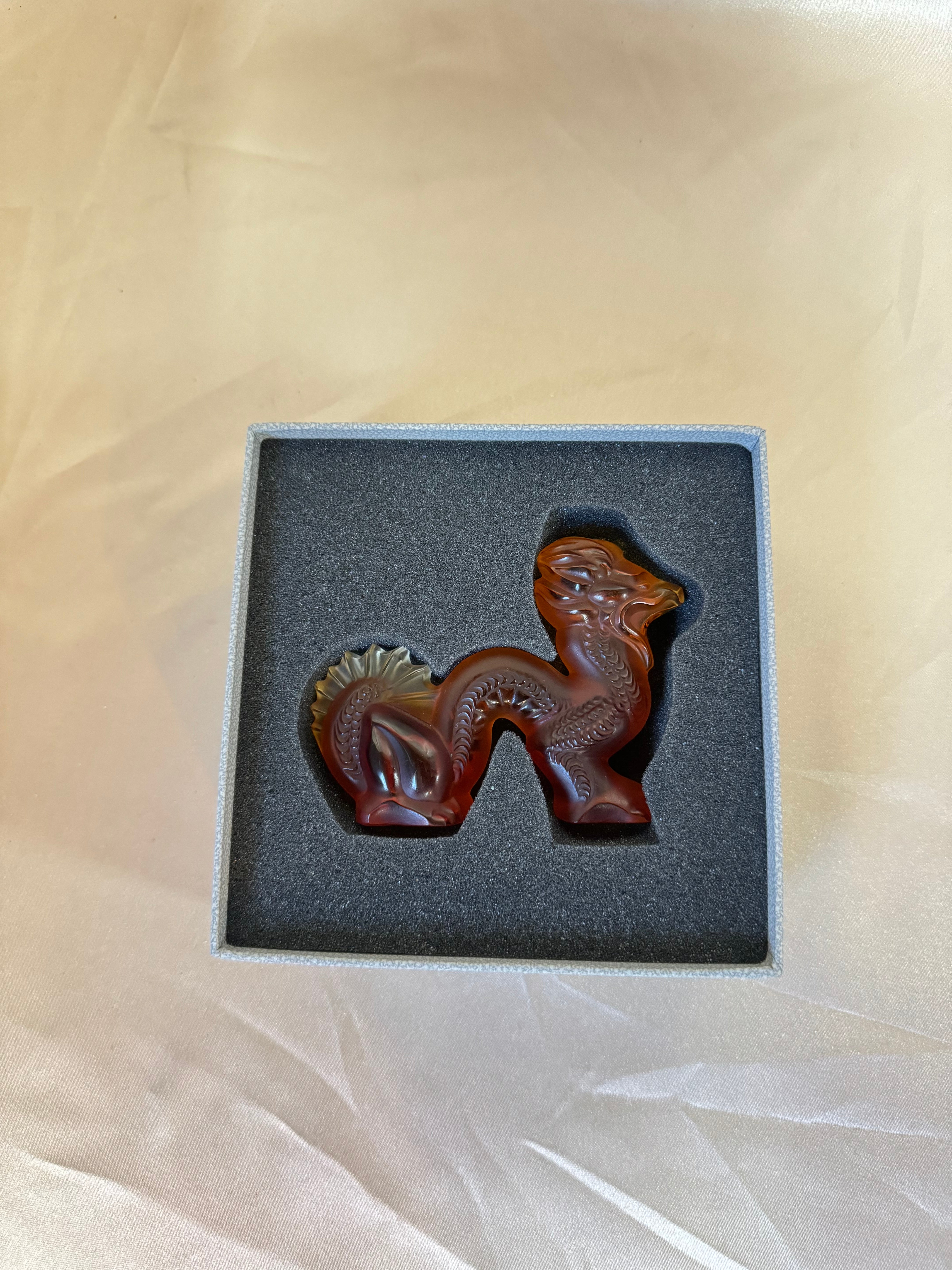 Lalique Crystal Red & Ambre Dragon Figure 1214000
