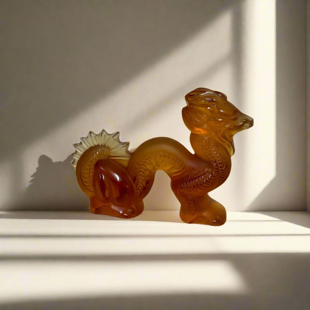Lalique Crystal Red & Ambre Dragon Figure 1214000