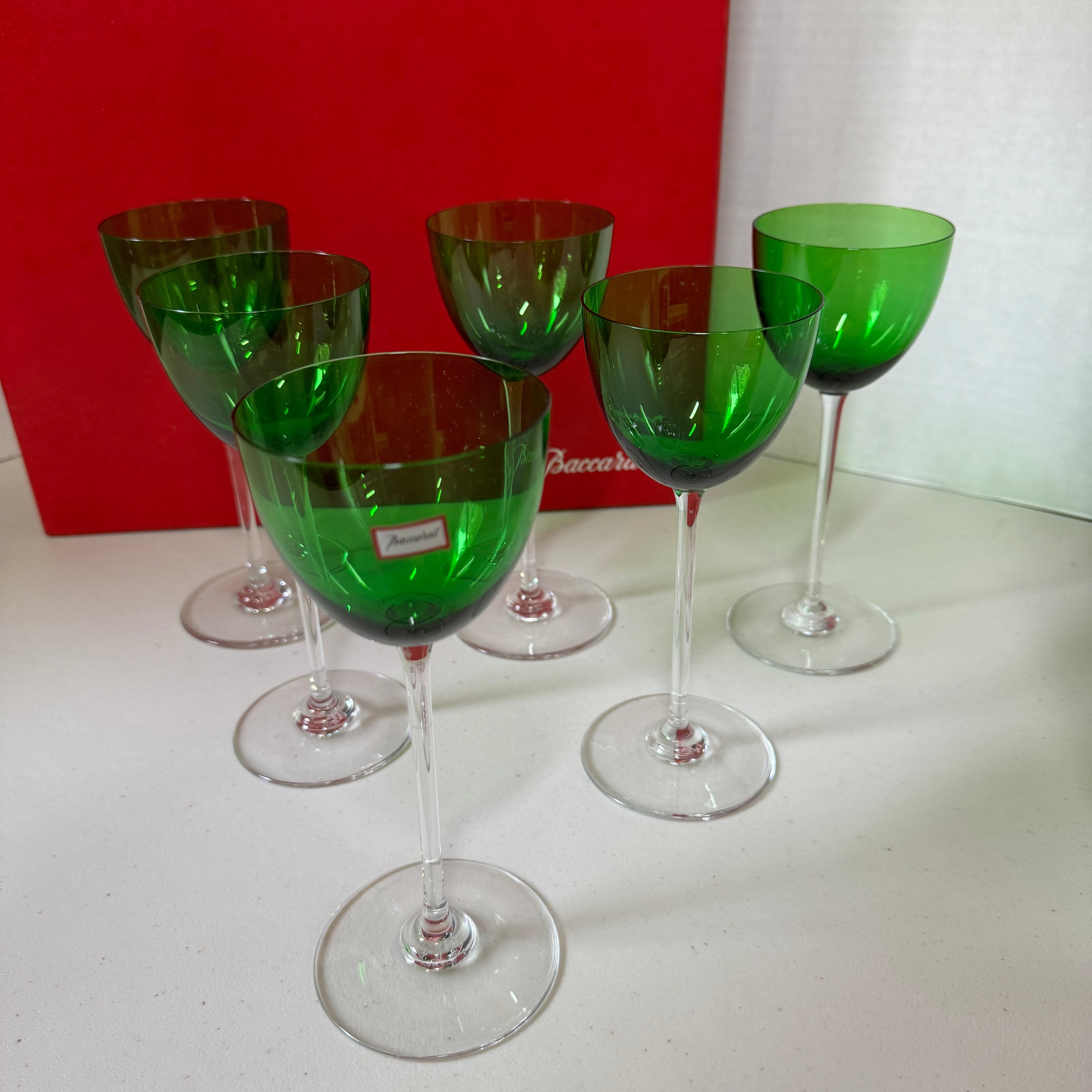 Baccarat Crystal Perfection Emerald Green Rhine Wine Glass Set of 6 1123136