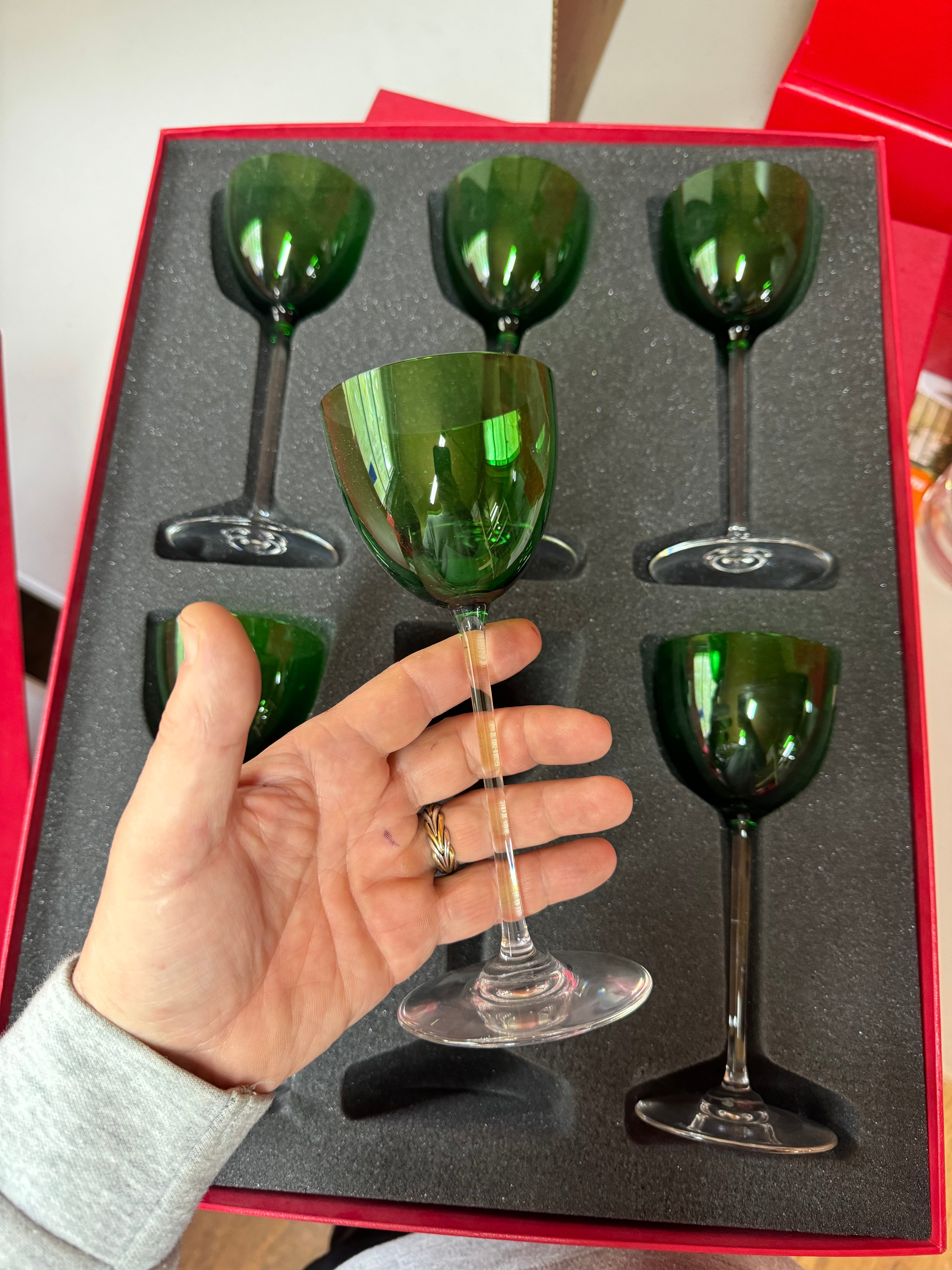 Baccarat Crystal Perfection Emerald Green Rhine Wine Glass Set of 6 1123136