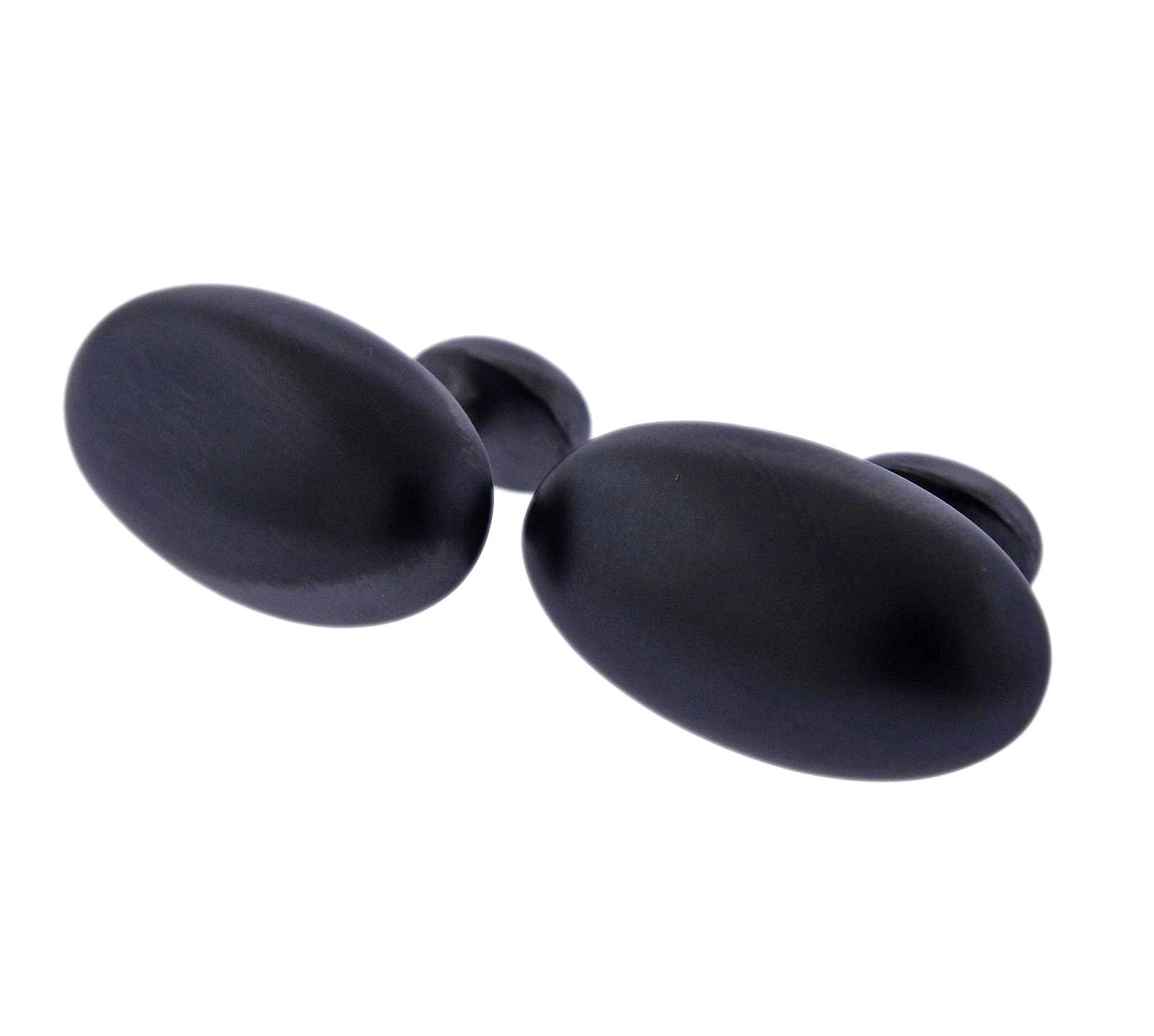 Georg Jensen Blackened Sterling Silver Oval Cufflinks OG-1921