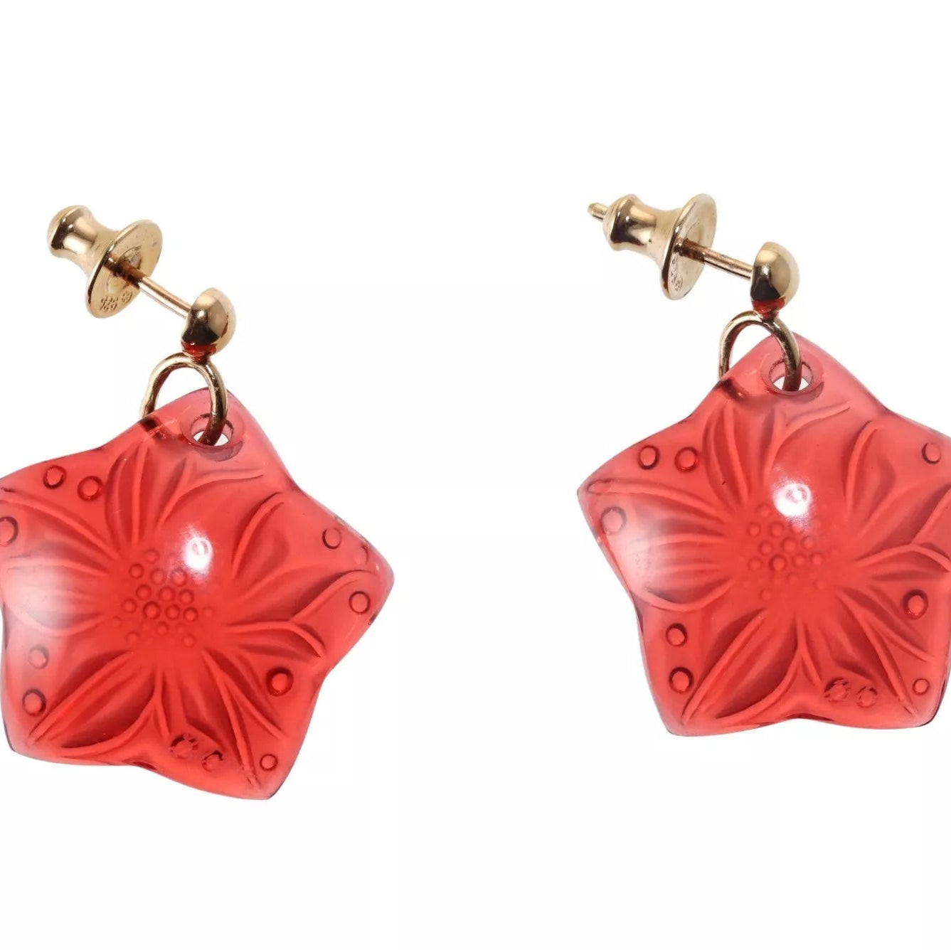 Lalique Red Crystal Gold Plated Earrings