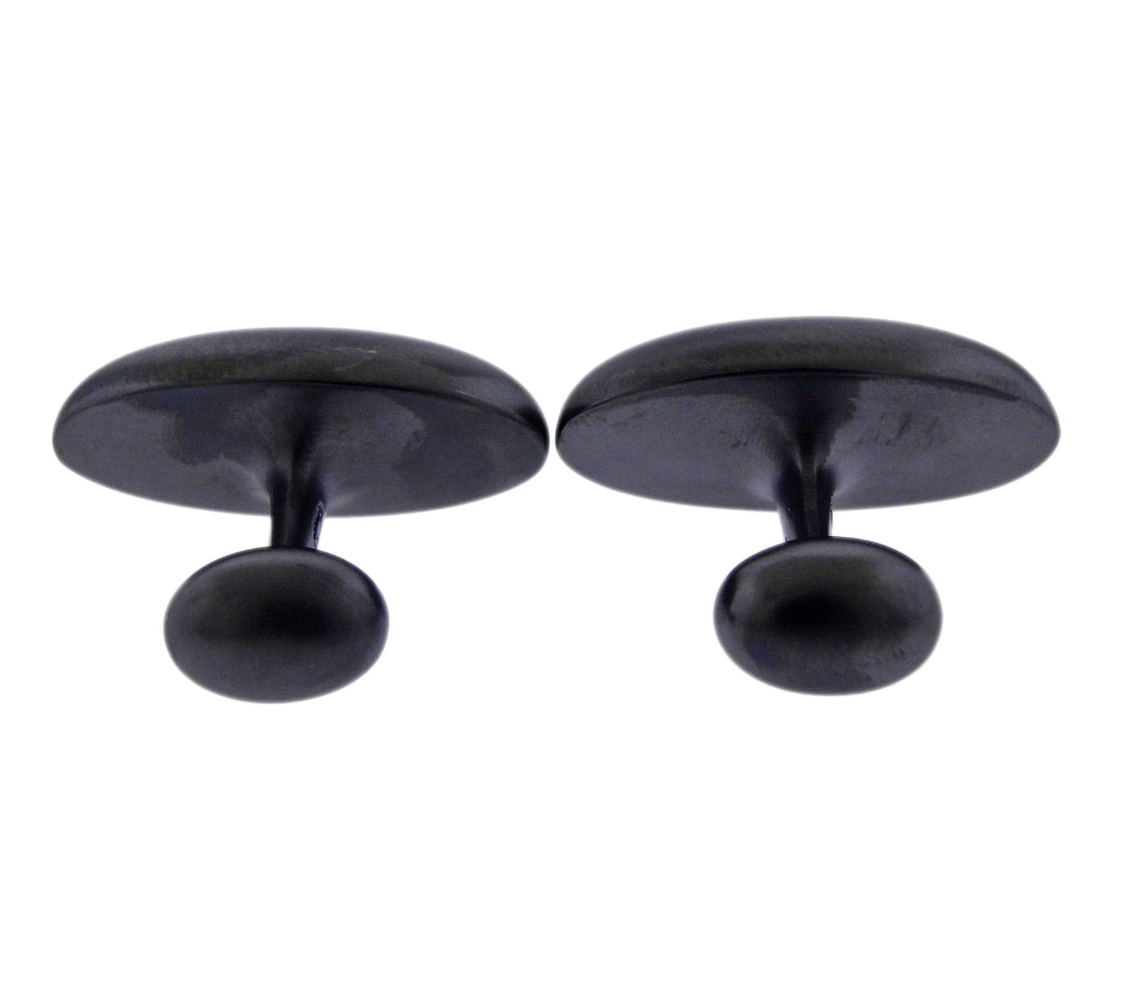 Georg Jensen Blackened Sterling Silver Oval Cufflinks OG-1921