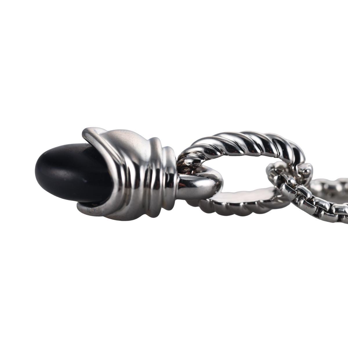 David Yurman Silver Box Chain Onyx Pendant Necklace