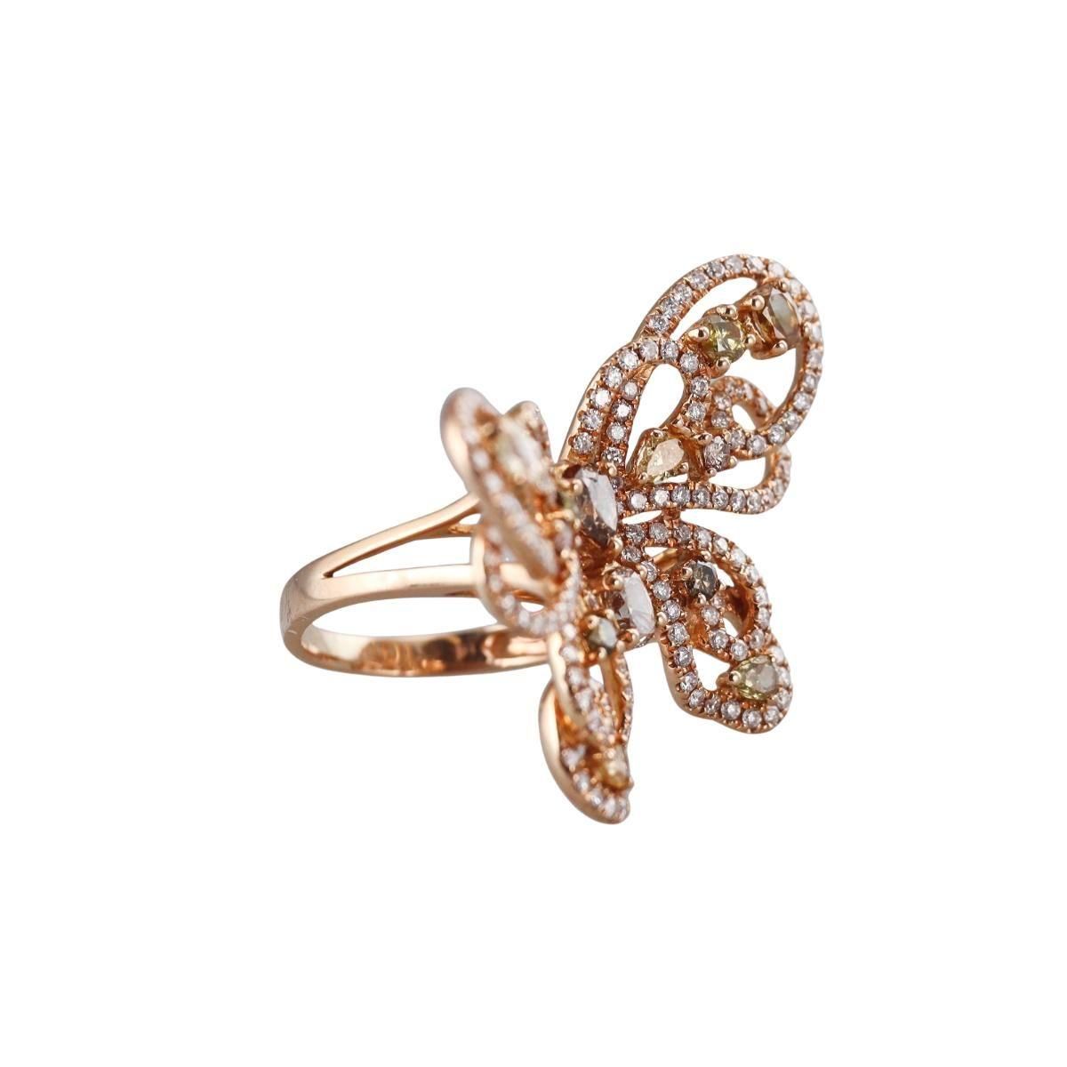 18k Gold 5ctw Fancy Color Diamond Butterfly Ring