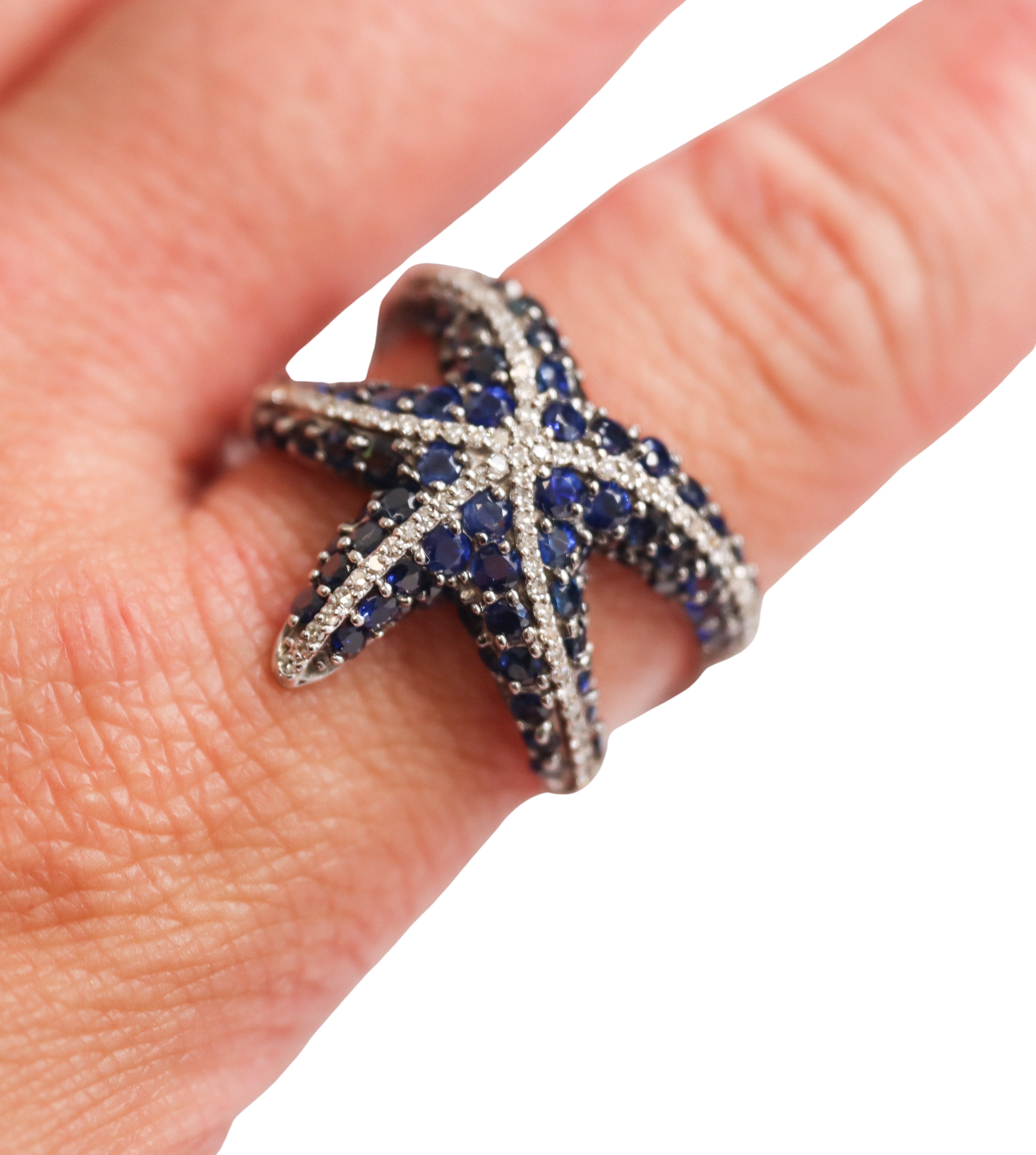 Effy 14k Gold Diamond Sapphire Starfish Ring