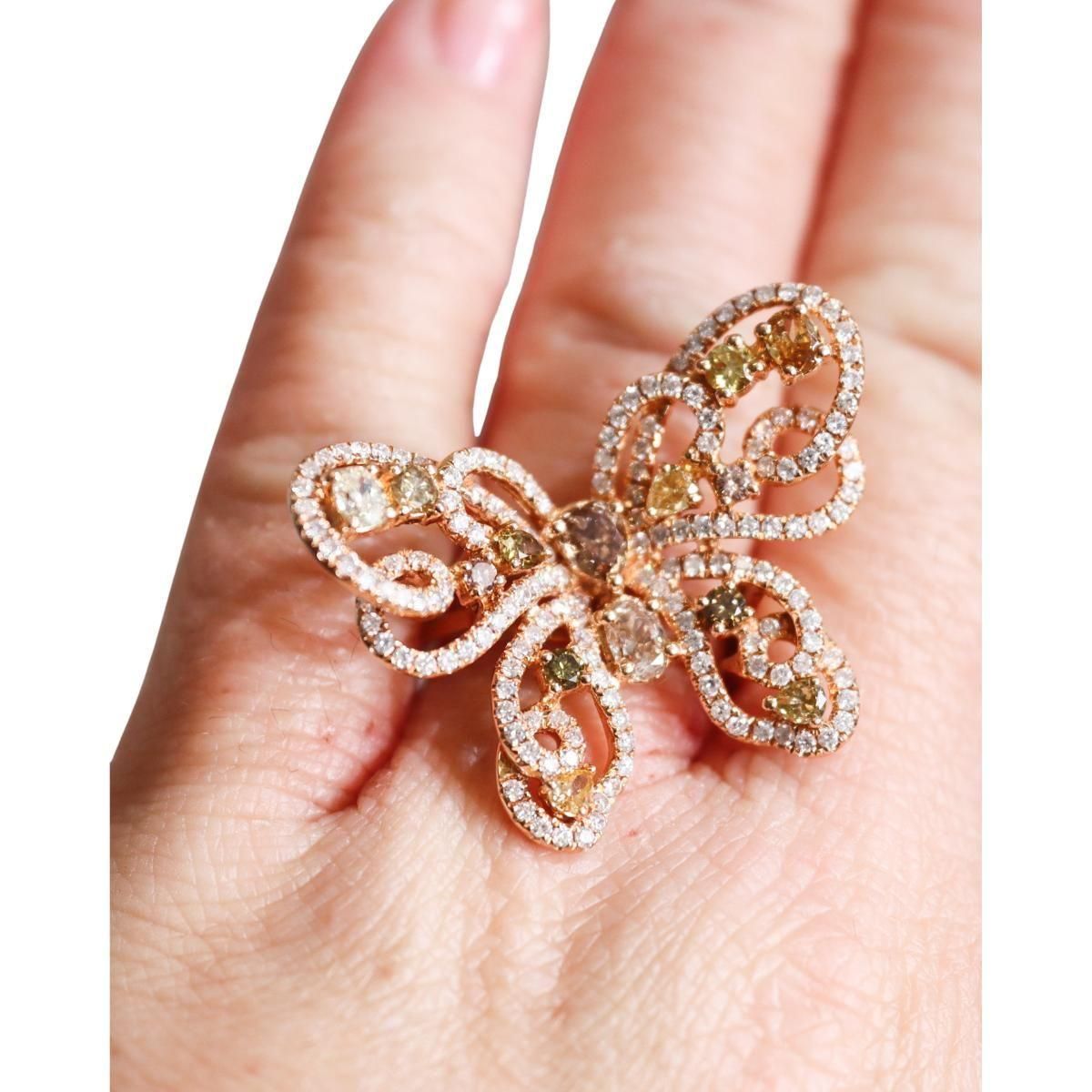 18k Gold 5ctw Fancy Color Diamond Butterfly Ring