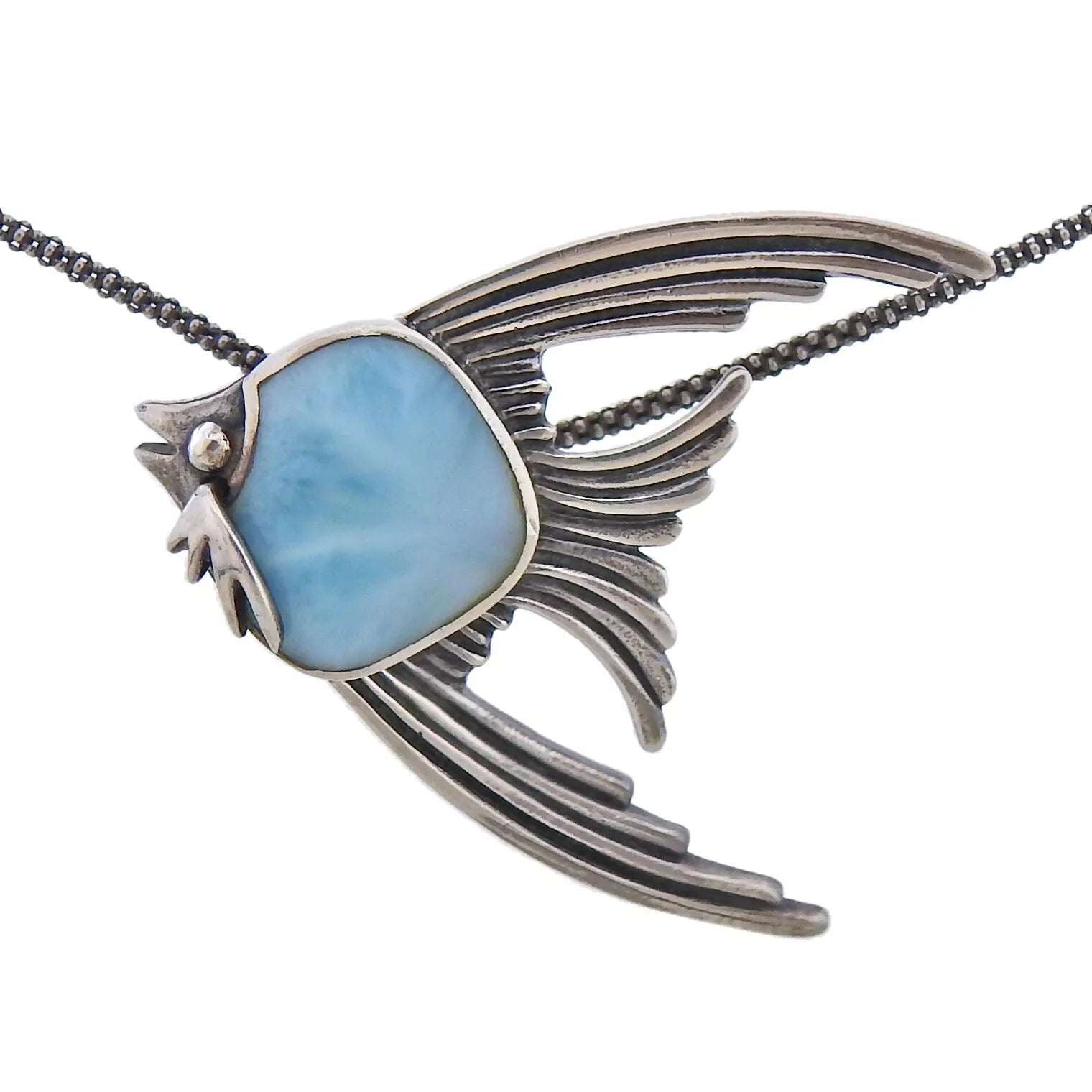 MarahLago Sterling Silver Fish Larimar Pendant Necklace Retail $407