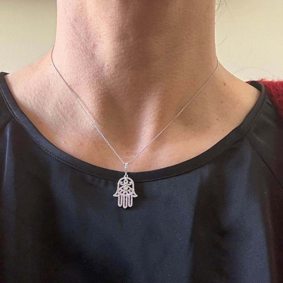 14k Gold Diamond Hamsa Hand Pendant Necklace