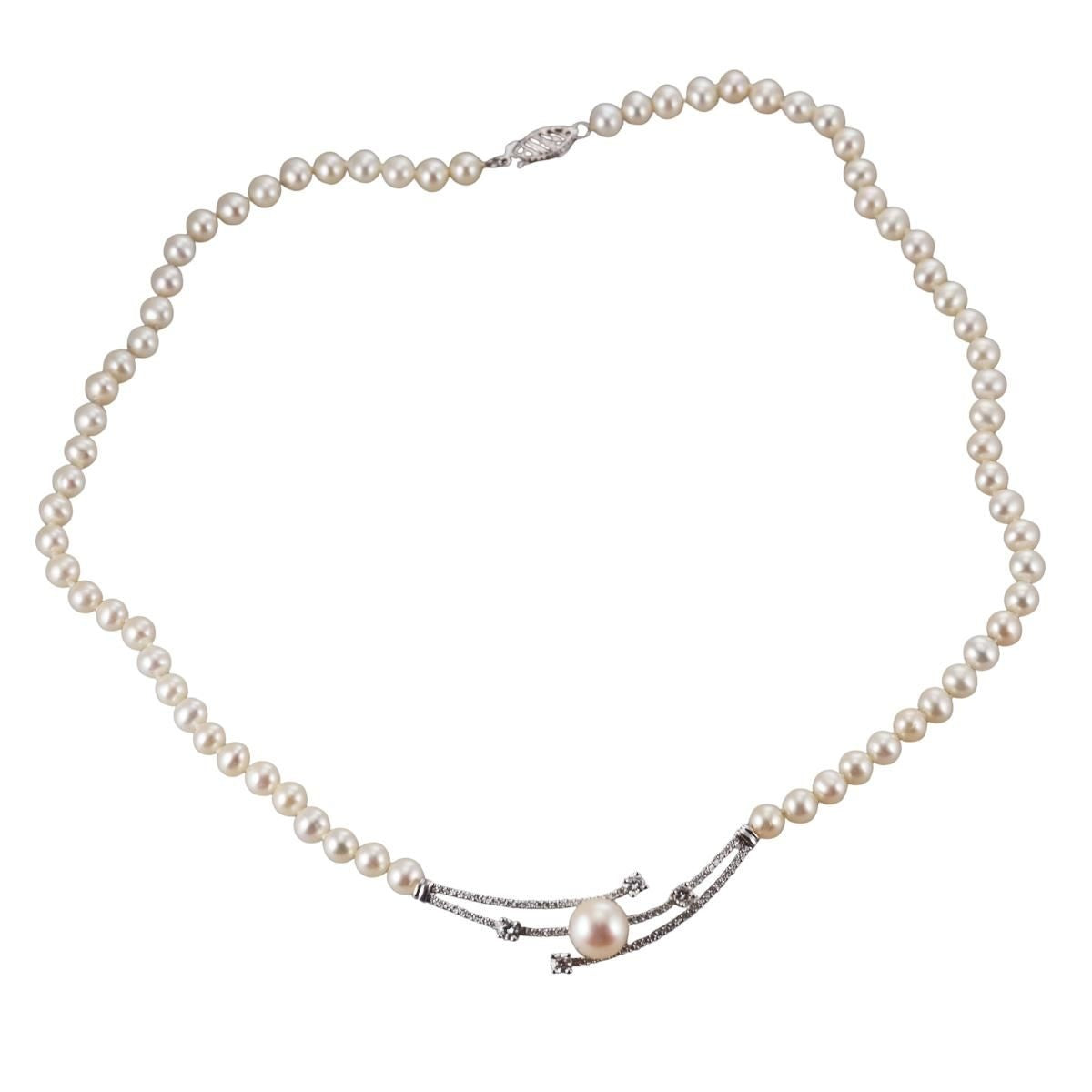 14k Gold Diamond Pearl Necklace