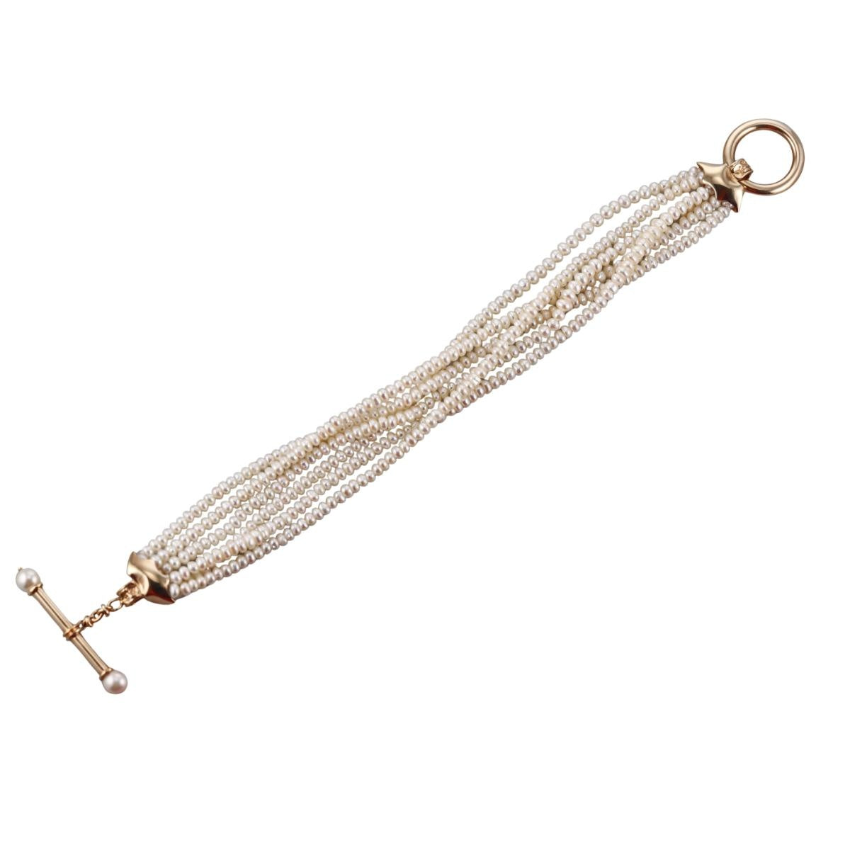 14k Gold Pearl Multi Strand Toggle Bracelet