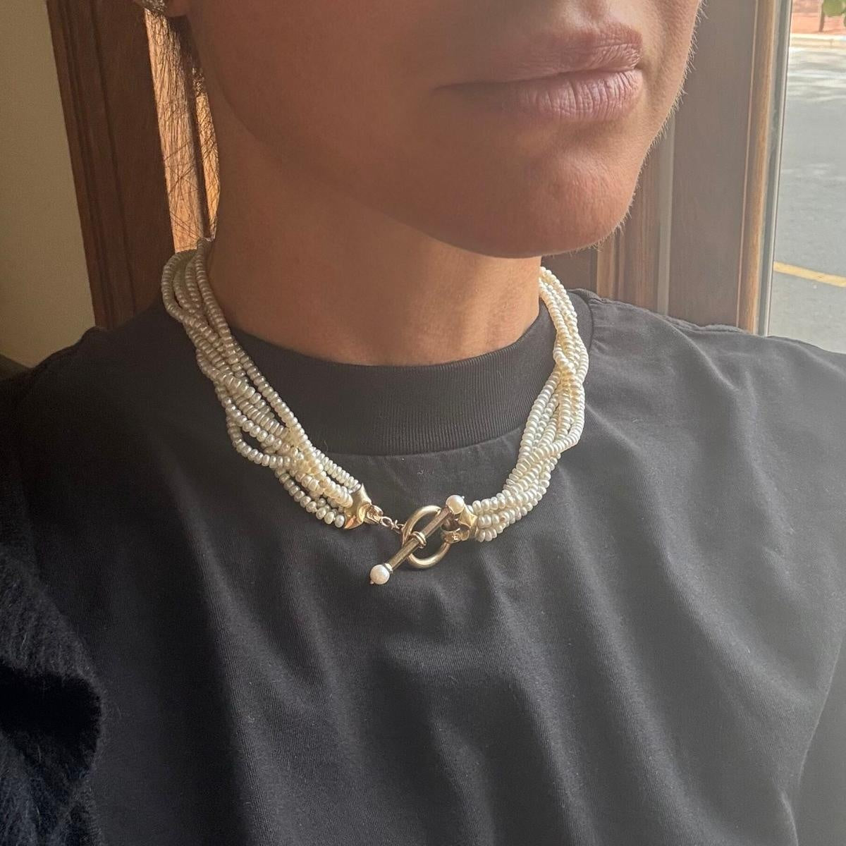 14k Gold Pearl Torsade Toggle Necklace