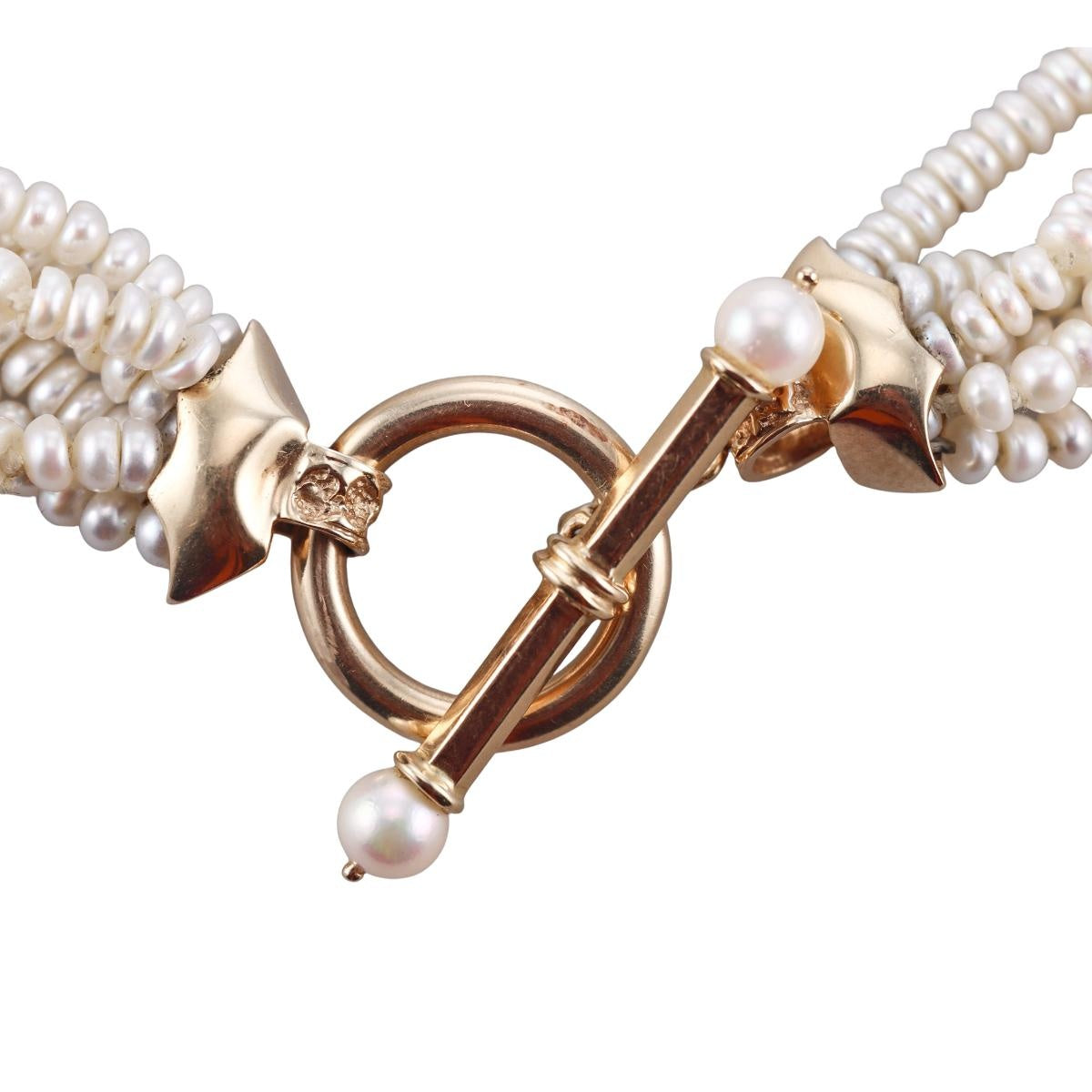 14k Gold Pearl Torsade Toggle Necklace