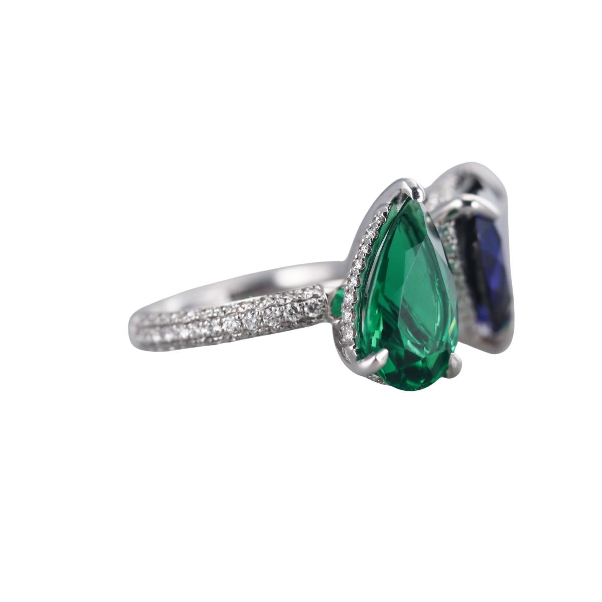 14k Gold Toi Et Moi Diamond Emerald Sapphire Ring