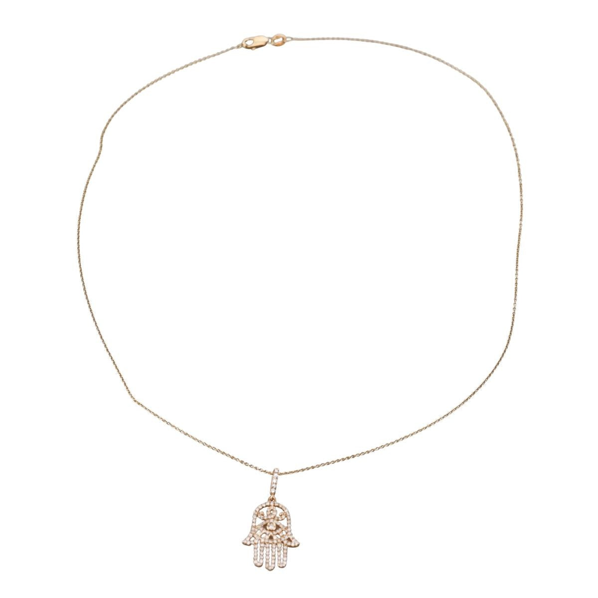 14k Yellow Gold Diamond Hamsa Hand Pendant Necklace