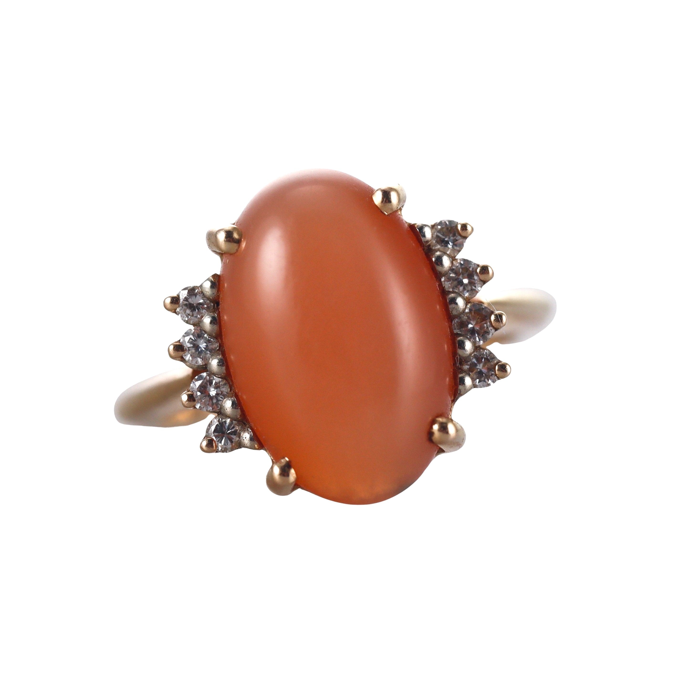 14k Yellow Gold Peach Moonstone Diamond Ring