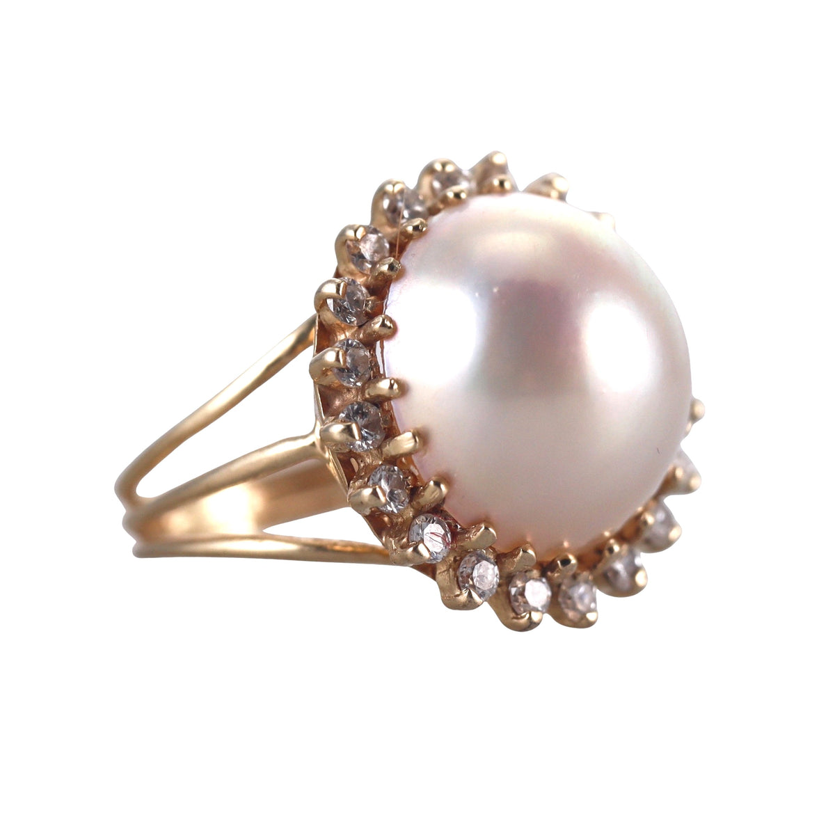 14k Yellow Gold Pearl Diamond Ring