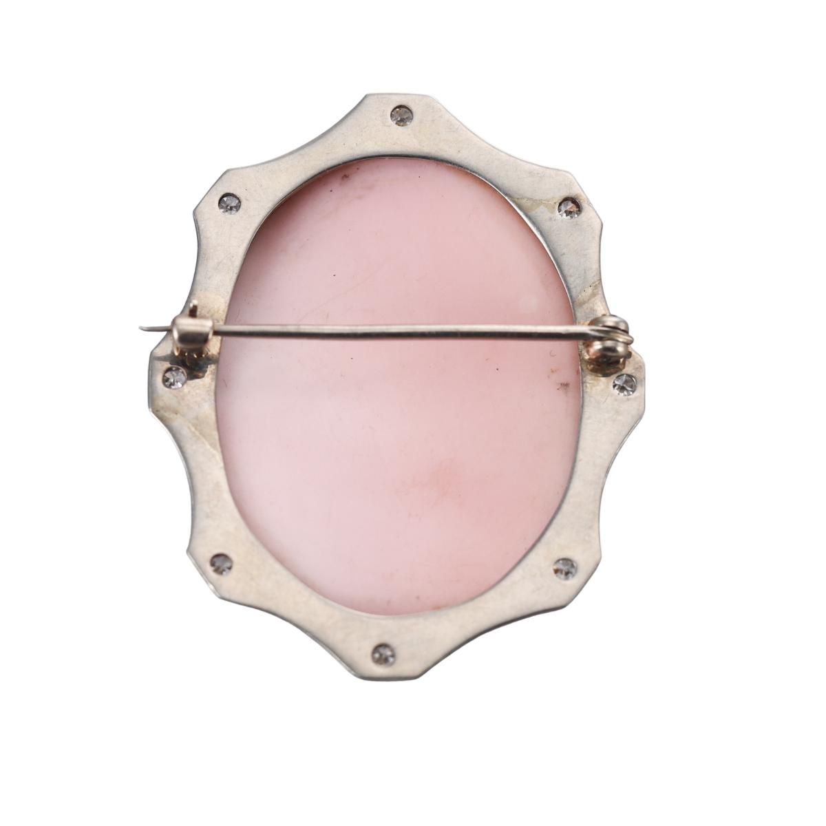 Art Deco 18k Gold Coral Cameo Diamond Brooch Pin