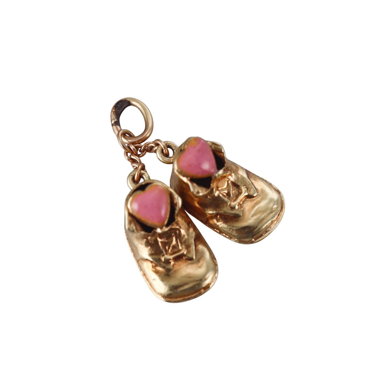 Vintage 14k Gold Enamel Baby Shoes Pendant Charm