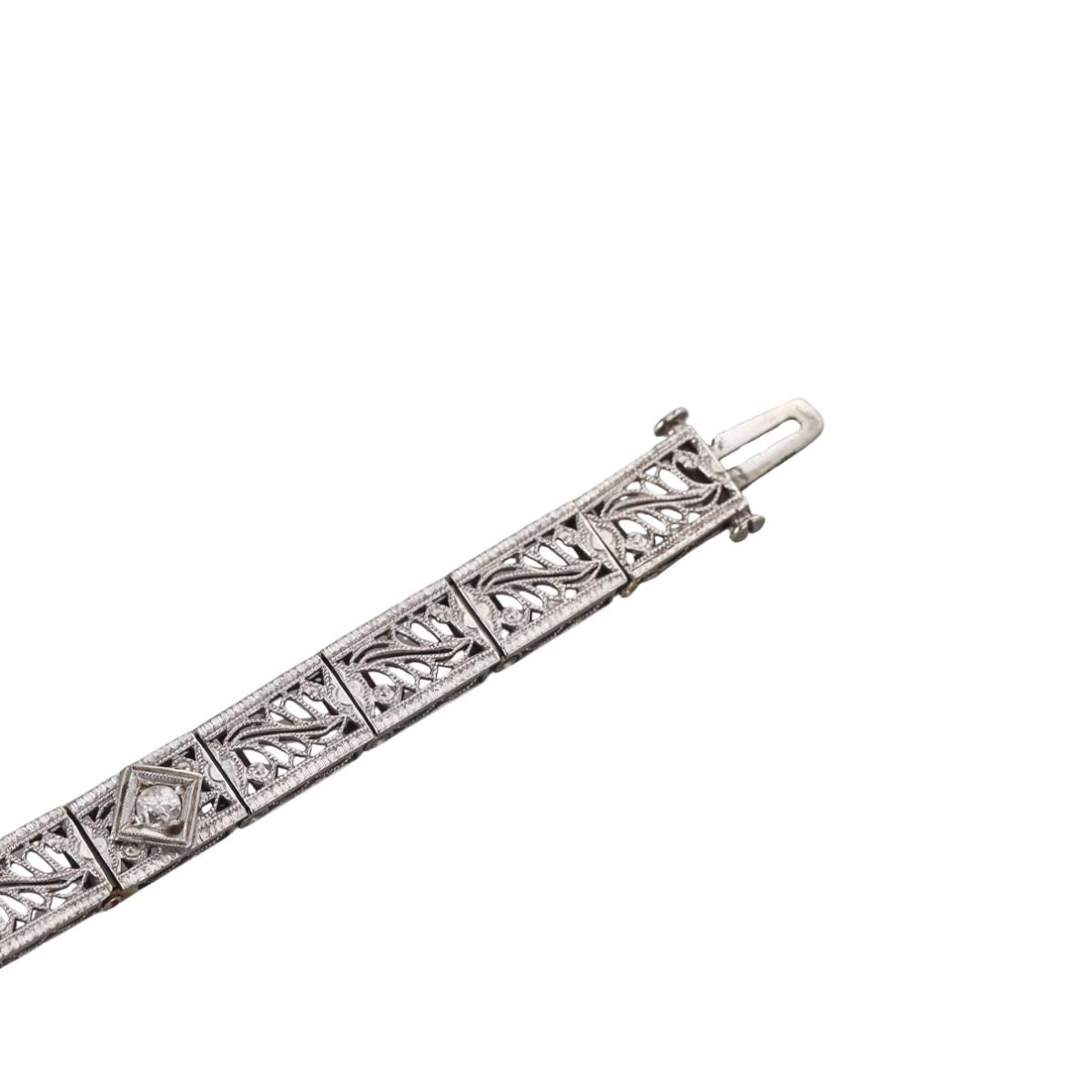 Art Deco Filigree 18k Gold Diamond Sapphire Line Bracelet
