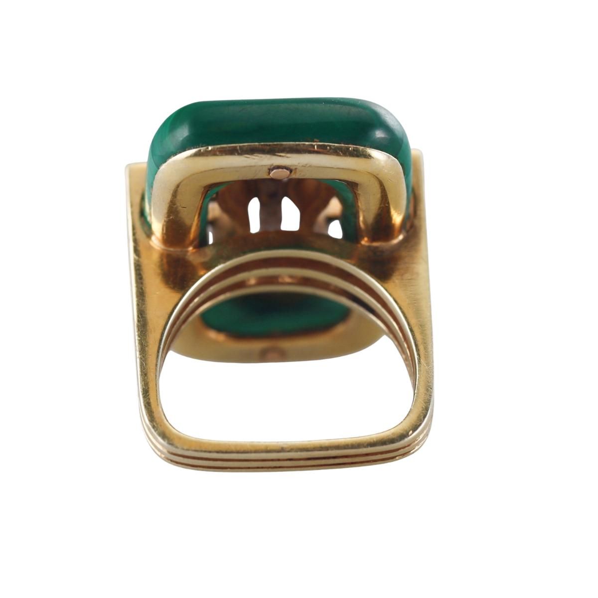 1970s Modernist 18k Gold Malachite Diamond Ring