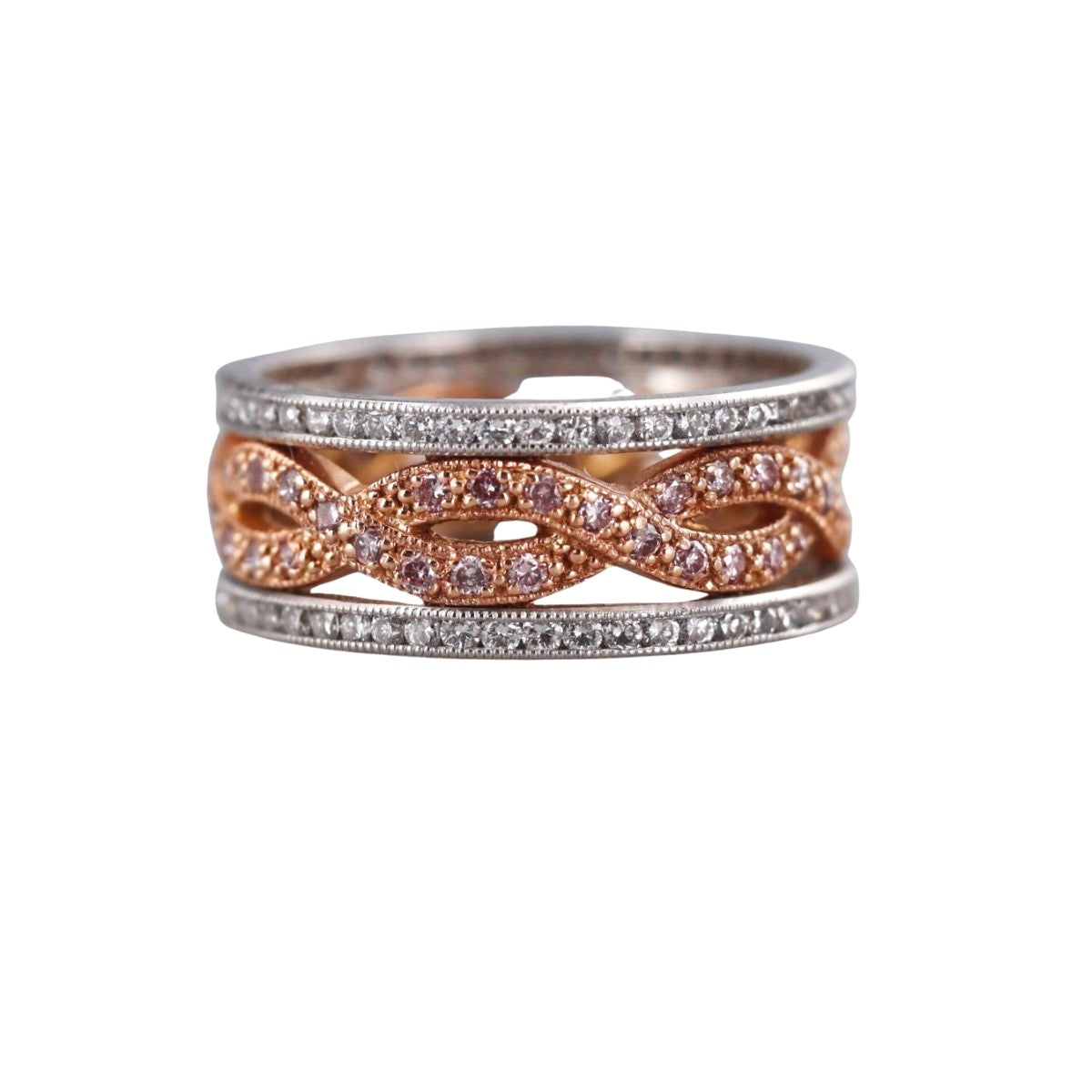18k Gold Diamond Pink Sapphire Band Ring