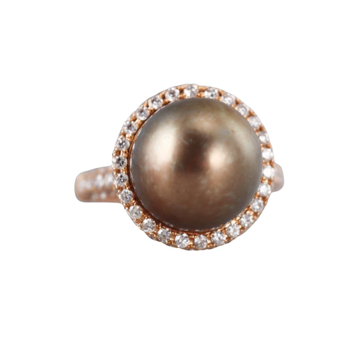 18k Gold Tahitian South Sea Pearl Diamond Ring
