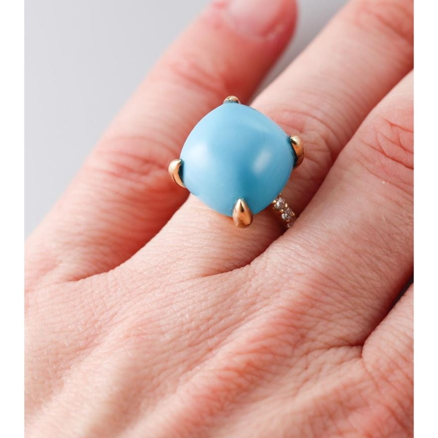 18k Gold Turquoise Diamond Ring