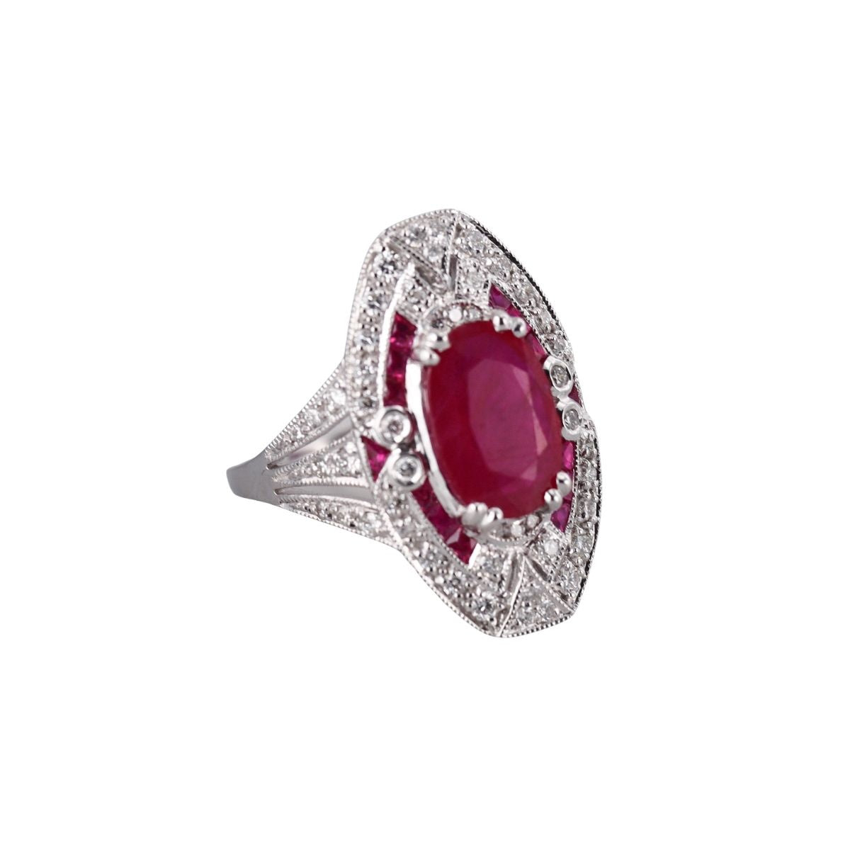 18k White Gold Diamond Ruby Ring