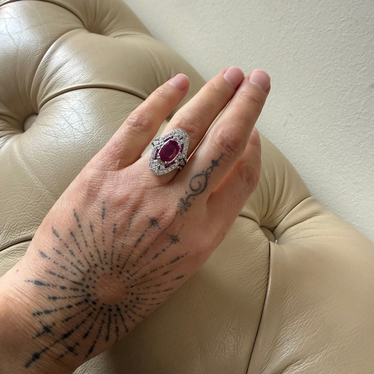 18k White Gold Diamond Ruby Ring