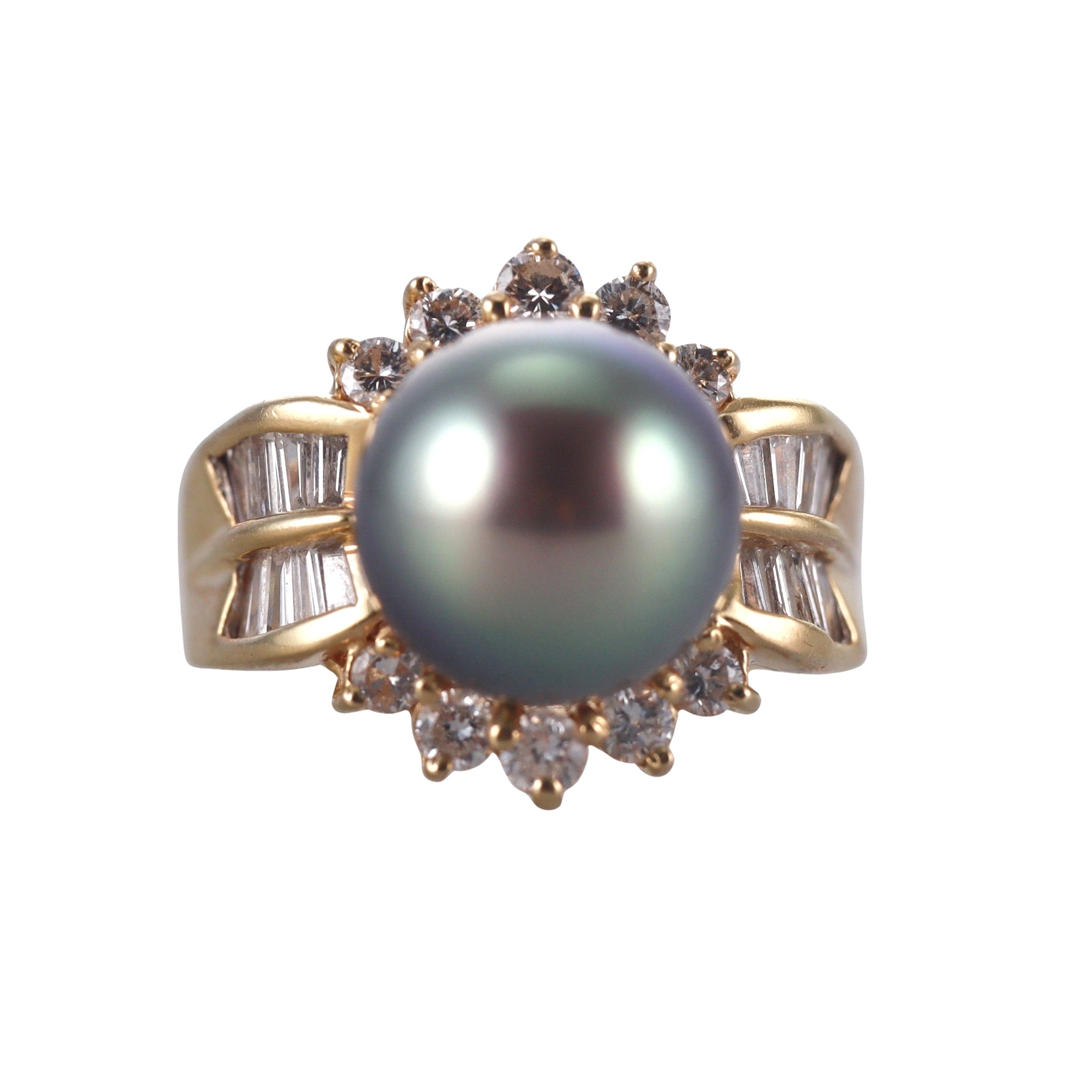 18k Yellow Gold Pearl Diamond Ring