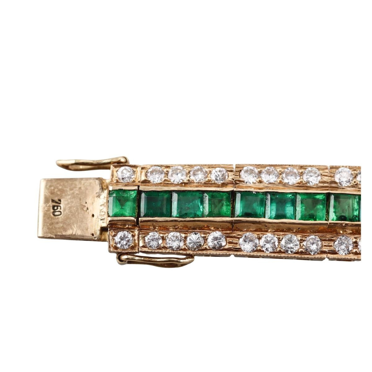 1980s Vintage 18K Gold Diamond Emerald Bracelet