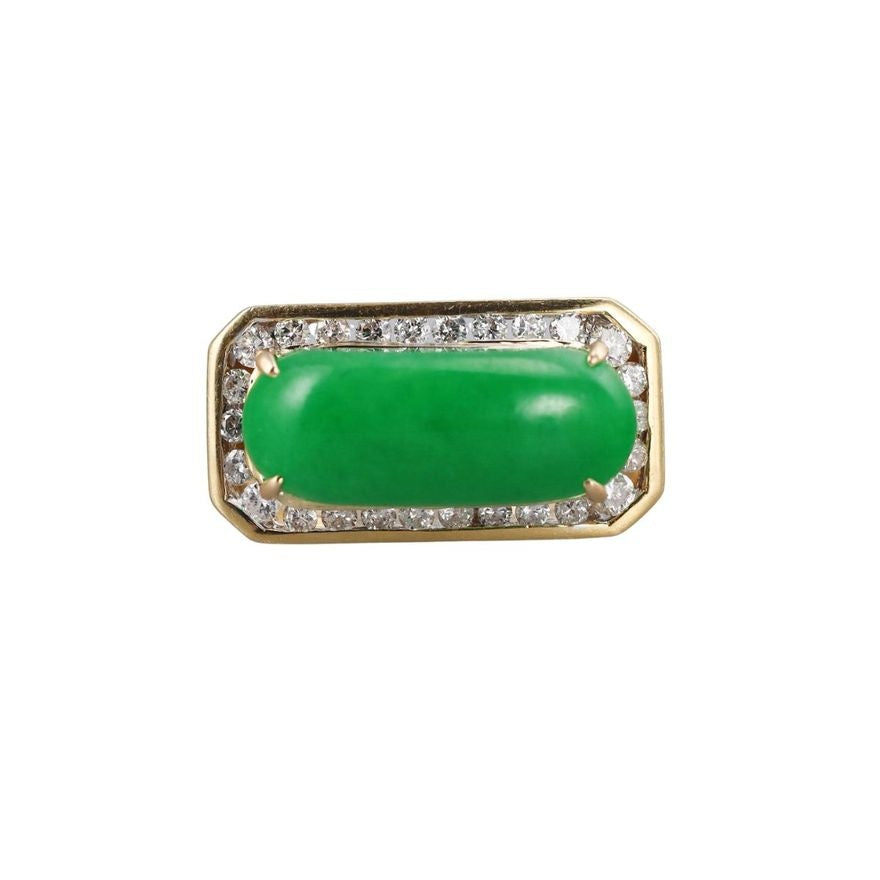 1980s Vintage 18k Gold Jade Diamond Ring