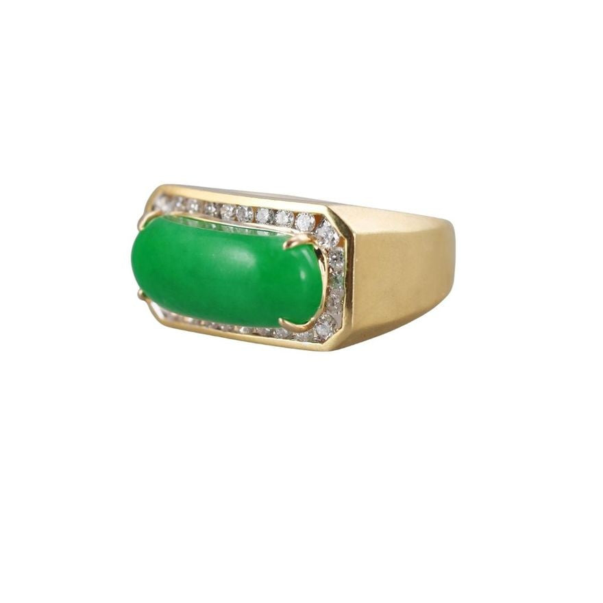 1980s Vintage 18k Gold Jade Diamond Ring