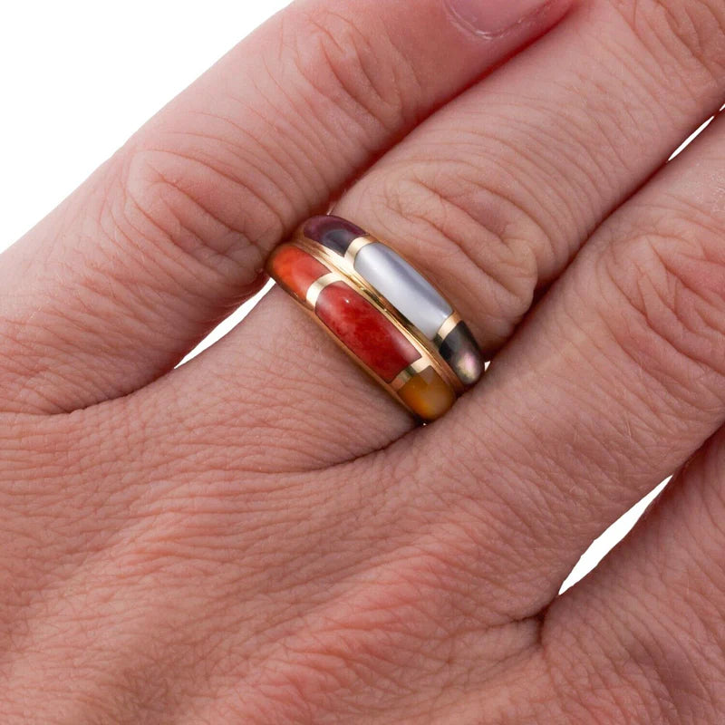 Asch Grossbardt Mop Gemstone Inlay Gold Ring