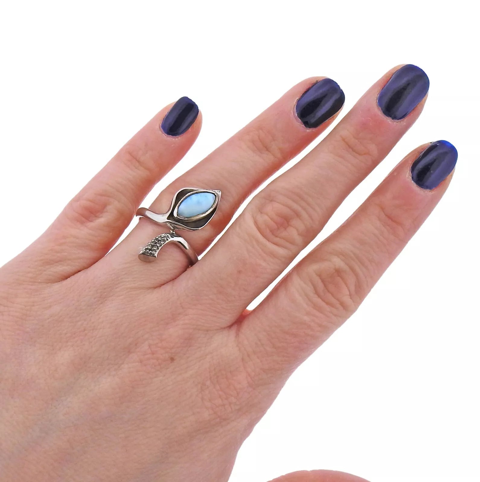 Marahlago Sterling Silver Larimar White Sapphire Calla Lily Ring Retail $345 #41