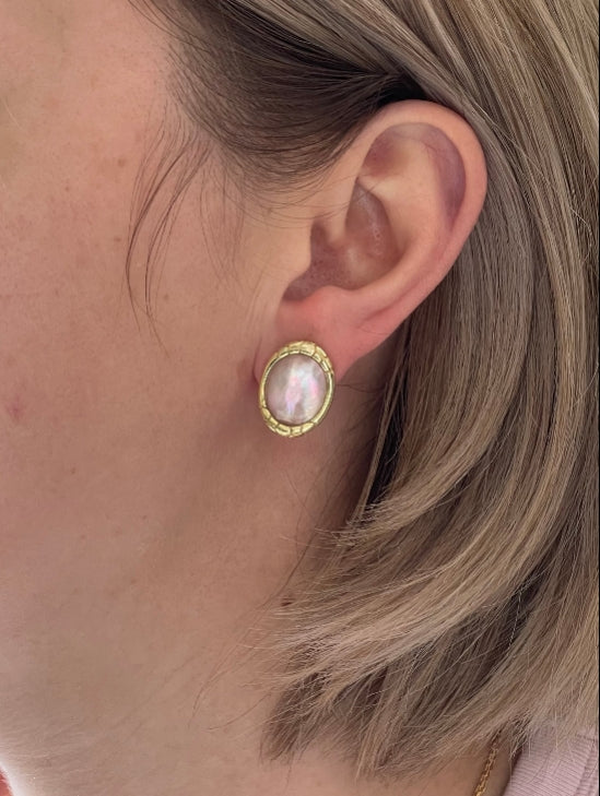 Asch Grossbardt Mother of Pearl Crystal Gold Earrings